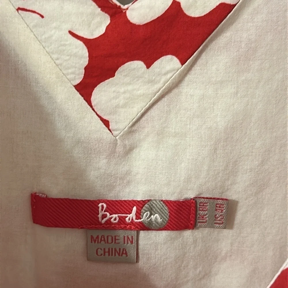 Boden Womens Floral Red and White Sleeveless Cotton Dress Sz 4 Preppy Resortwear - Picture 7 of 9